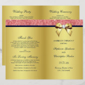 Gold Navy Coral Sequins Bow Wedding Programme (Voorkant / Achterkant)
