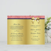 Gold Navy Coral Sequins Bow Wedding Programme (Staand voorkant)