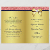Gold Navy Coral Sequins Bow Wedding Programme (Voorkant)
