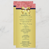 Gold Navy Coral Sequins Bow Wedding Programme Programmakaart (Voorkant / Achterkant)