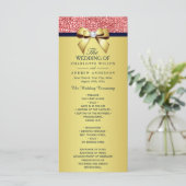 Gold Navy Coral Sequins Bow Wedding Programme Programmakaart (Staand voorkant)