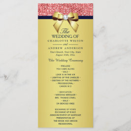 Gold Navy Coral Sequins Bow Wedding Programme Programmakaart