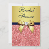 Gold Navy Coral Sequins Diamonds Bow Vrijgezellenf Kaart (Voorkant)