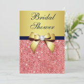 Gold Navy Coral Sequins Diamonds Bow Vrijgezellenf Kaart (Staand voorkant)