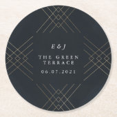 Gold Navy Elegance Diamond Geo Deco Wedding Ronde Kartonnen Onderzetter (Voorkant)