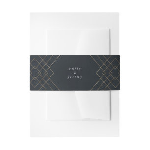 Gold Navy Elegance Diamond Geo Deco Wedding Uitnodigingen Wikkel