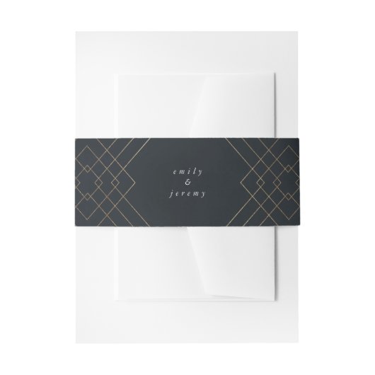 Gold Navy Elegance Diamond Geo Deco Wedding Uitnodigingen Wikkel (Voorkant Voorbeeld)
