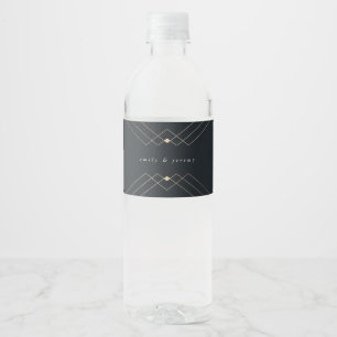 Gold Navy Elegance Diamond Geo Deco Wedding Waterfles Etiket