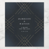 Gold Navy Elegance Diamond Geo Deco Wedding Wijn Etiket (Enkel label)