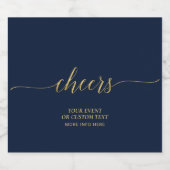 Gold & Navy Elegant Script Cheers Party Favor Sparkling Wijnetiket (Enkel label)