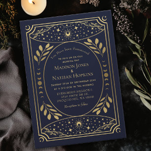 Gold Navy Elegant Tarot Kaart Huwelijksuitnodiging