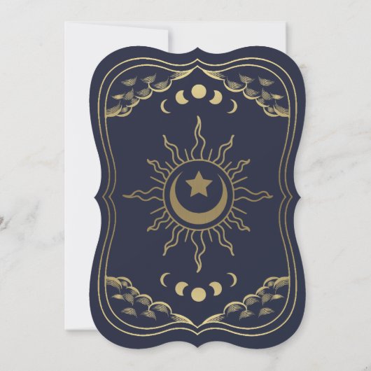 Gold Navy Elegant Tarot Kaart Huwelijksuitnodiging (Achterkant)