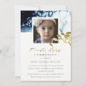 GOLD NAVY FISH FOTO FIRST HOLY COMMUNION INVITE BEDANKKAART (Voorkant)