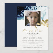 GOLD NAVY FISH FOTO FIRST HOLY COMMUNION INVITE BEDANKKAART (Voorkant / Achterkant)