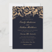  Gold Navy Floral bruiloft uitnodiging (Voorkant)