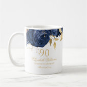 Gold Navy Floral Roos 90e verjaardag Koffiemok (Links)