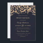Gold Navy Floral Sweet Sixteen Invitation Kaart<br><div class="desc">Elegant Sweet Sixteen Uitnodiging met een gouden  bloemvormgeving. Klassieke stijltekst in zacht goud kan volledig-gepersonaliseerd zijn. Collectie van het huwelijk in de kleine Bayleigh-winkel. We hebben illustraties gebruikt van: www.createthecut.com</div>