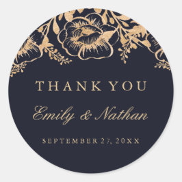 Gold Navy Floral Wedding Dank u Sticker