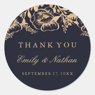  Gold Navy Floral Wedding Dank u Sticker