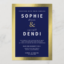 Gold & Navy Folie huwelijksaankondiging Kaart