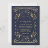 Gold Navy Gothic Tarot Wedding QR Code Kaart (Voorkant)