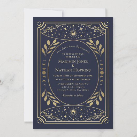Gold Navy Gothic Tarot Wedding QR Code Kaart (Voorkant)