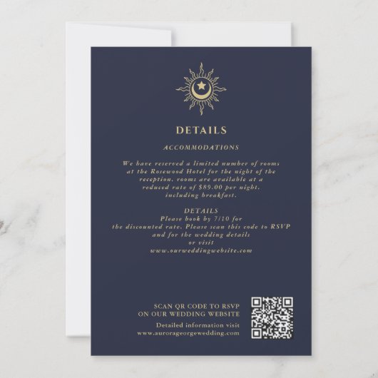 Gold Navy Gothic Tarot Wedding QR Code Kaart (Achterkant)