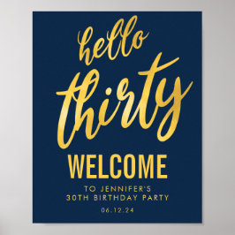 Gold Navy "Hallo Derty - Birthday Welcome Sign" Poster