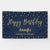 Gold & Navy Happy Birthday Party-banner Spandoek (Horizontaal)