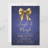 Gold Navy Jingle Mingle Christmas Party Bow Snow  Kaart (Voorkant)