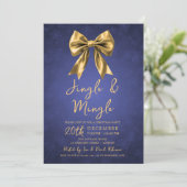 Gold Navy Jingle Mingle Christmas Party Bow Snow  Kaart (Staand voorkant)