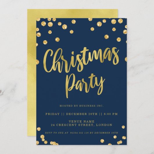 Gold Navy Kerstmis Corporate Holiday Party Kaart (Voorkant / Achterkant)