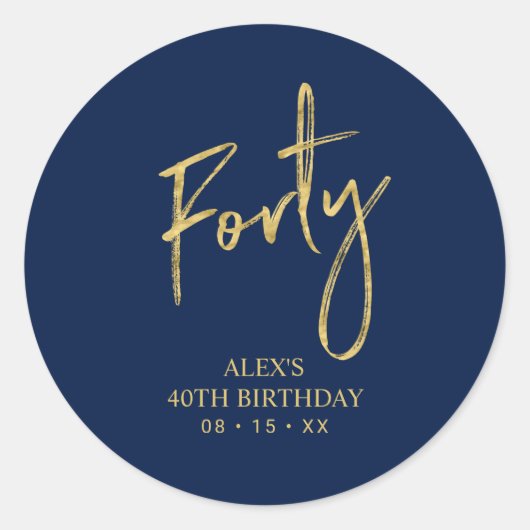 Gold & Navy Lettering 40th Birthday Favor Ronde Sticker (Voorkant)