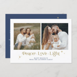 Gold Navy Menorah Peace Love Light Hanukkah Card Kaart
