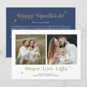 Gold Navy Menorah Peace Love Light Hanukkah Card Kaart