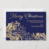Gold Navy Merry KerstFloral Foto Collage Feestdagenkaart (Achterkant)