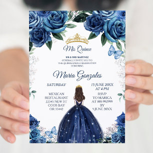 Gold & Navy Mexican Princess Quinceanera Kaart