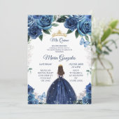 Gold & Navy Mexican Princess Quinceanera Kaart (Staand voorkant)