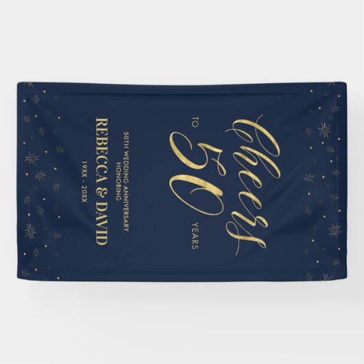 Gold & Navy Modern 50e bruiloft Jubileum Spandoek (Horizontaal)