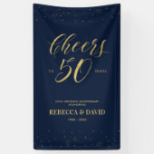 Gold & Navy Modern 50e bruiloft Jubileum Spandoek (Verticaal)