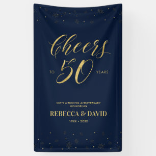 Gold & Navy Modern 50e bruiloft Jubileum Spandoek