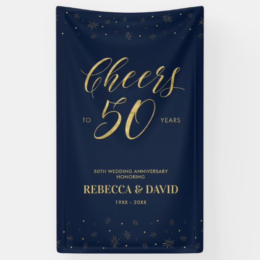 Gold & Navy Modern 50e bruiloft Jubileum Spandoek (Verticaal)