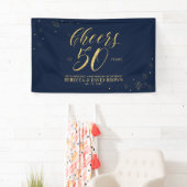 Gold & Navy Modern 50e bruiloft Jubileum Spandoek (Insitu)