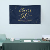 Gold & Navy Modern 50e bruiloft Jubileum Spandoek (Beurs)