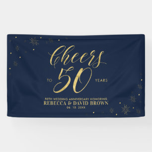 Gold & Navy Modern 50e bruiloft Jubileum Spandoek