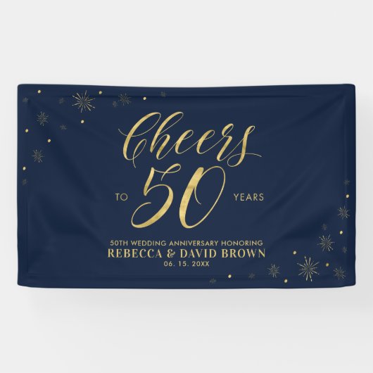 Gold & Navy Modern 50e bruiloft Jubileum Spandoek (Horizontaal)