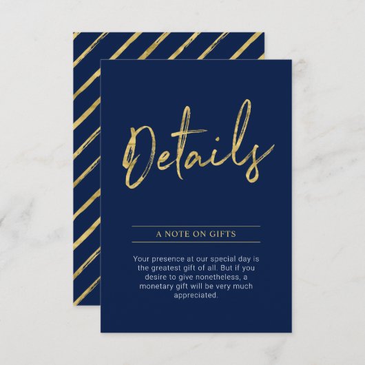 Gold & Navy Modern Adult Birthday Party Insert Informatiekaartje (Voorkant / Achterkant)