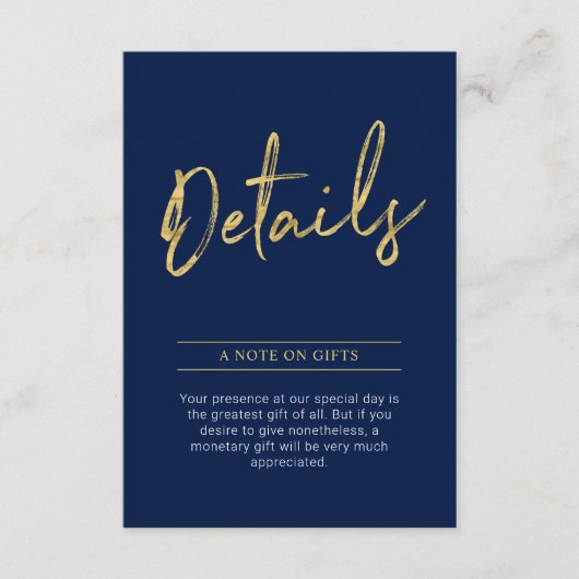 Gold & Navy Modern Adult Birthday Party Insert Informatiekaartje (Voorkant)