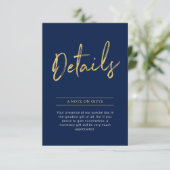 Gold & Navy Modern Adult Birthday Party Insert Informatiekaartje (Staand voorkant)