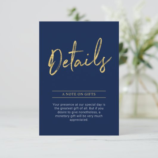 Gold & Navy Modern Adult Birthday Party Insert Informatiekaartje (Staand voorkant)